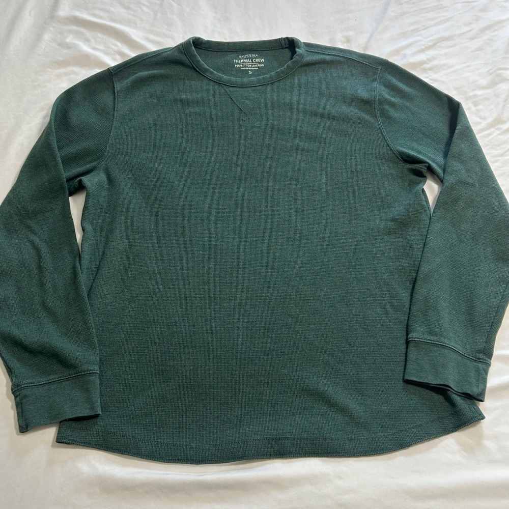 Sonoma Goods for Life Mens Thermal Crew Neck Shirt Green Waffle Knit Large